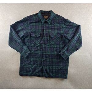 PENDLETON THE ORIGINAL BOARD SHIRT MEN LARGE GREEN PLAID VIRGIN WOOL LOOP COLLAR